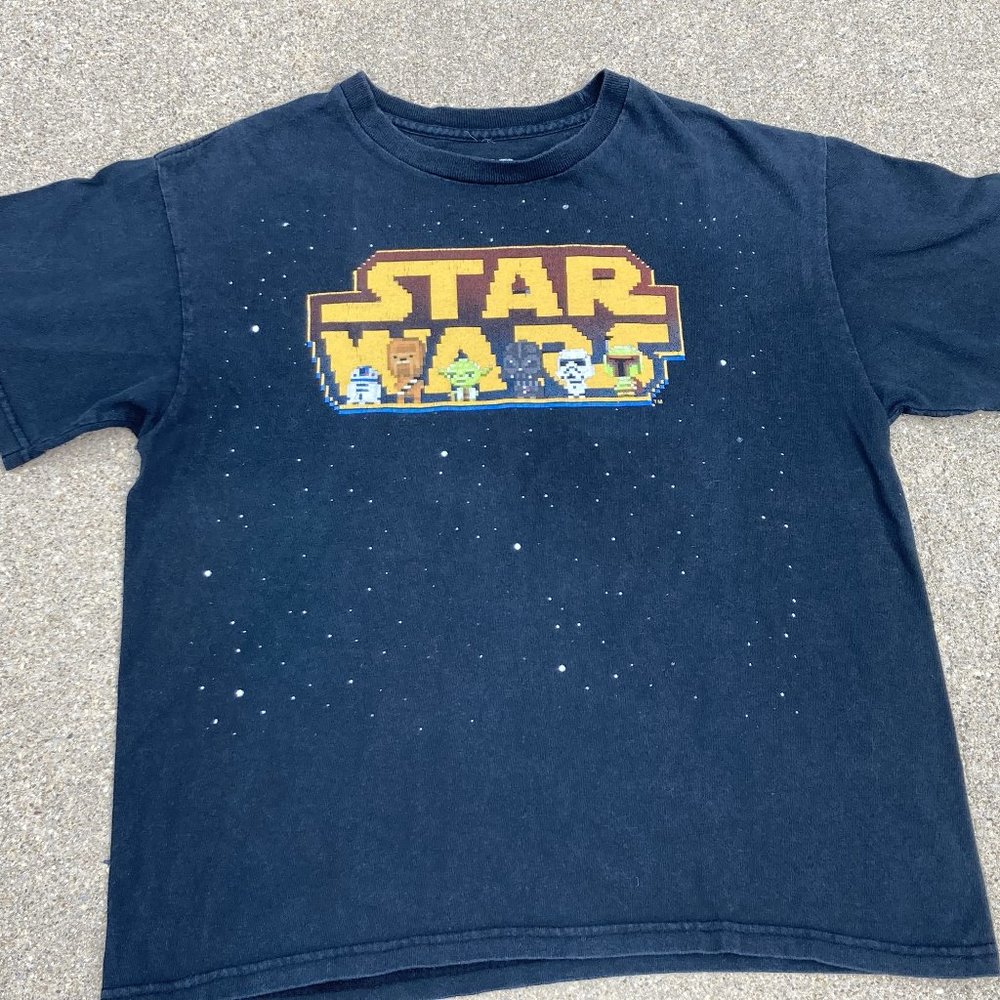 Star Wars logo Yoda, Darth Vader, Chewbacca, Black t shirt youth M graphic tee